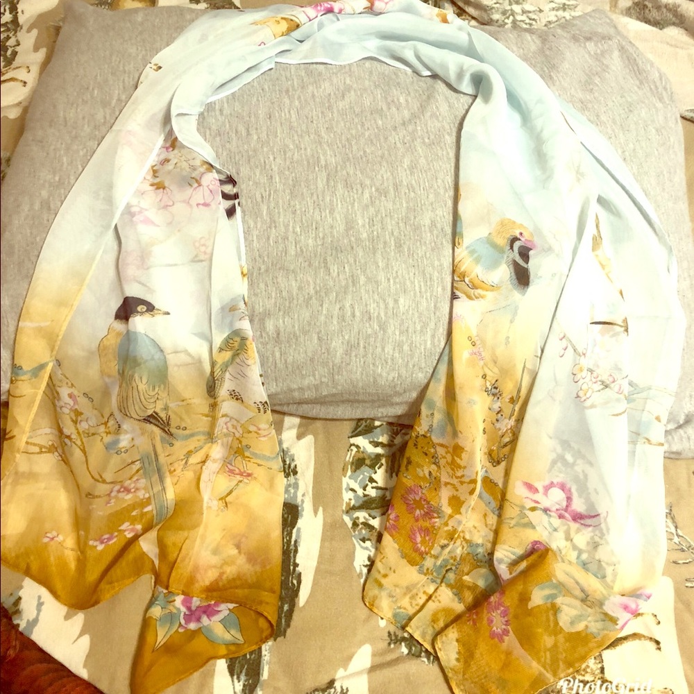 Pastel green and coffee chiffon scarf